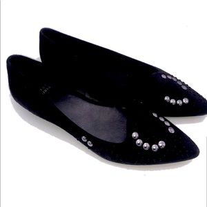 Stuart Weitzman black suede loafers flats with studs 7.5 N